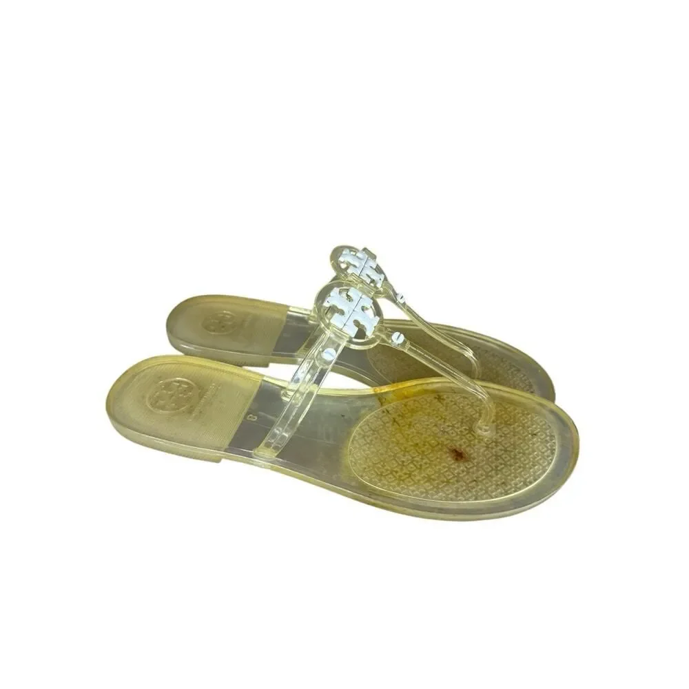 Tory Burch Yellow Clear Jelly Miller Sandals Size 8 Logo Thong Flip Flops